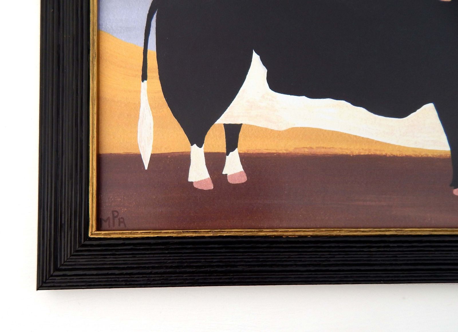 Naive Prize Hereford Bull Folk Art Cow Print In Hand Painted Black Frame By Matt Rix photo vinterior