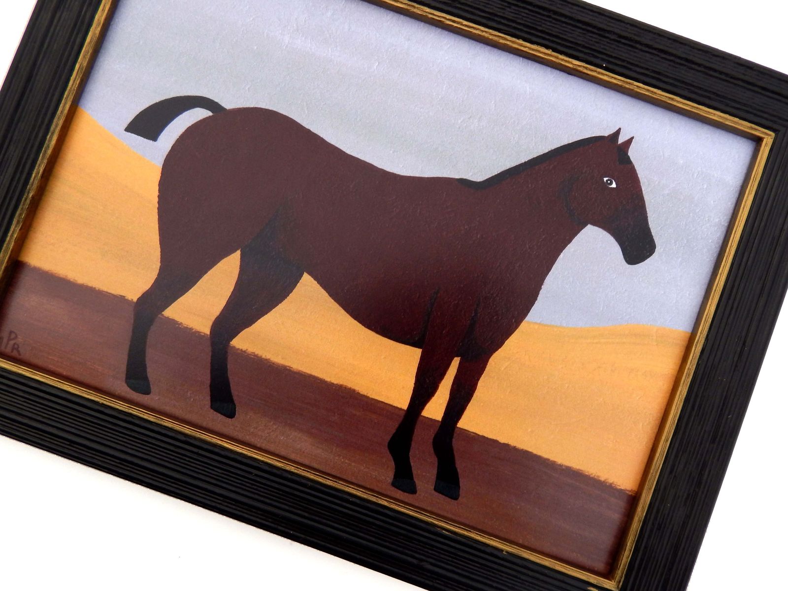 Naive Prize Bay Mare Folk Art Horse Print In Hand Painted Black Frame By Matt Rix photo furniture