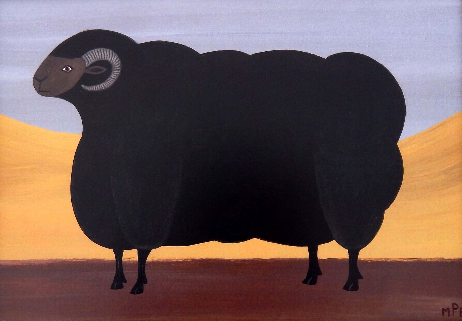 photo furniture Naive Prize Black Ram Folk Art Sheep Print In Hand Painted Black Frame By Matt Rix