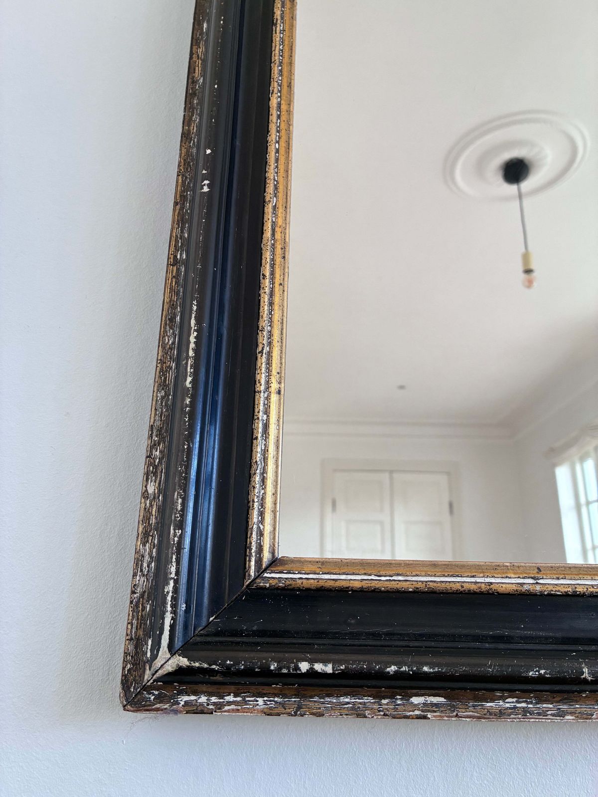 Antique French Louis Philippe Full Length Mirror – Black And Gold, Late 19th Century photo for sale