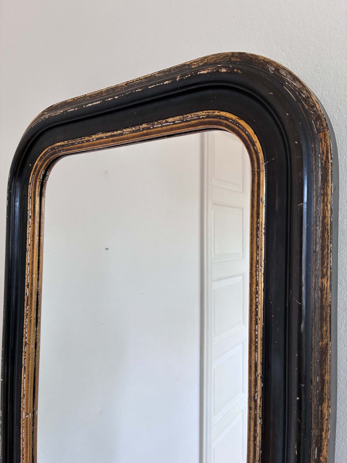 Antique French Louis Philippe Full Length Mirror – Black And Gold, Late 19th Century photo Home Decor