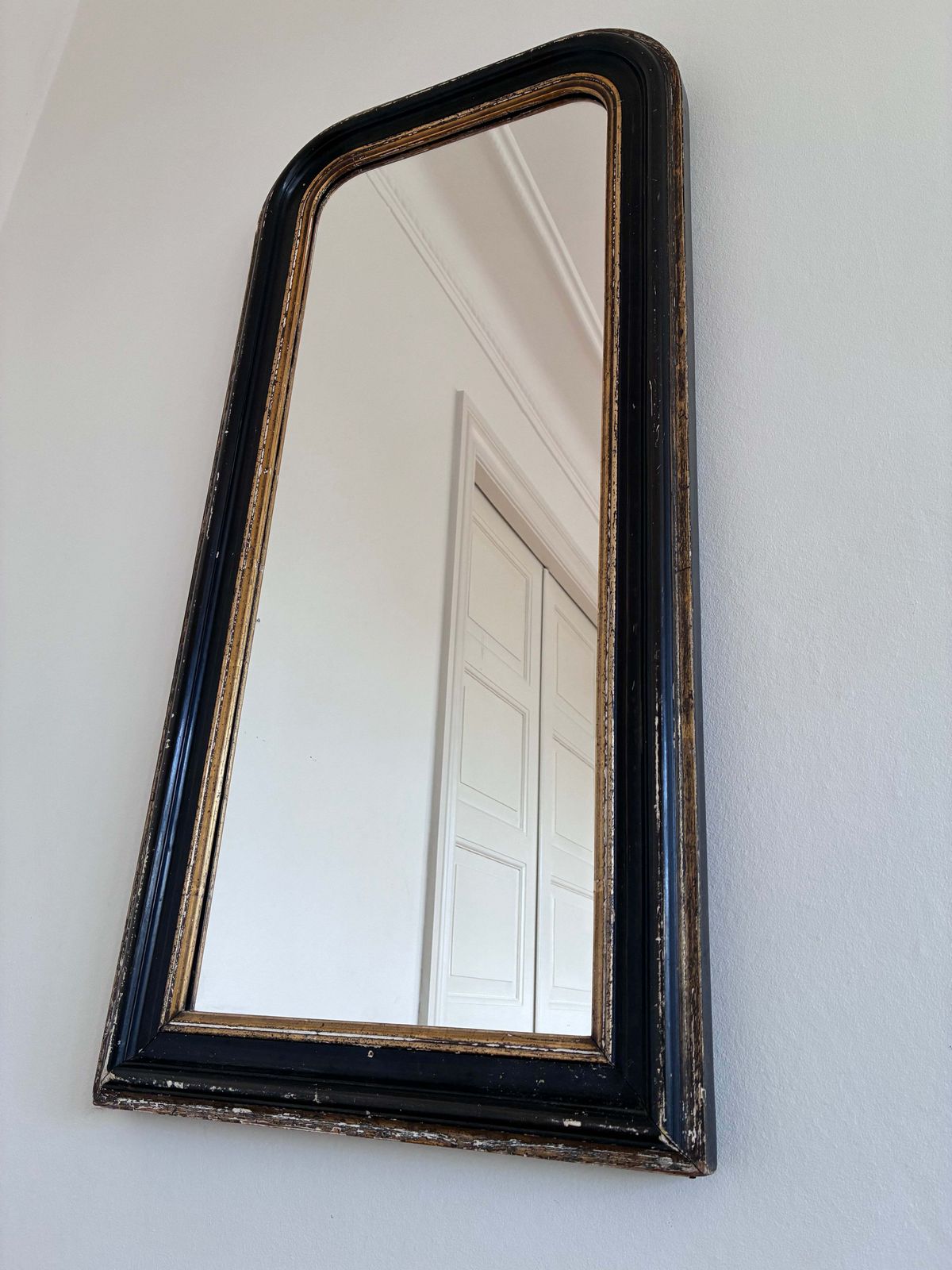 Antique French Louis Philippe Full Length Mirror – Black And Gold, Late 19th Century photo vintage