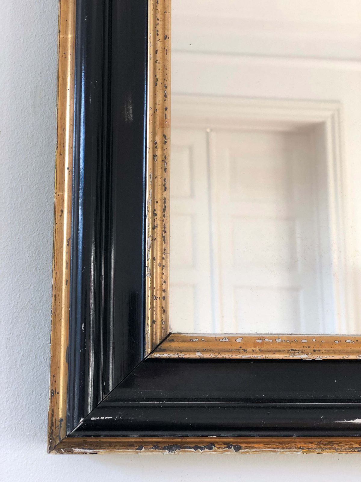 Antique French Louis Philippe Full Length Mirror – Black And Gold, Late 19th Century photo for sale