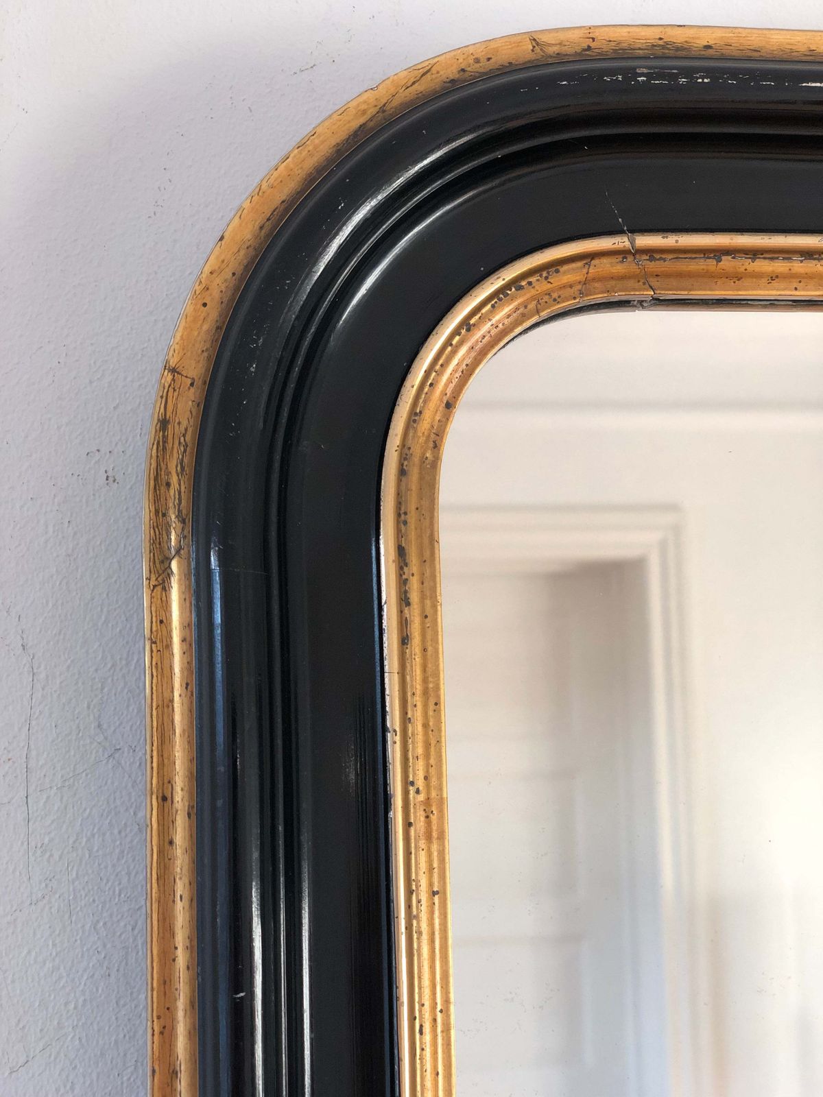 Antique French Louis Philippe Full Length Mirror – Black And Gold, Late 19th Century photo vinterior