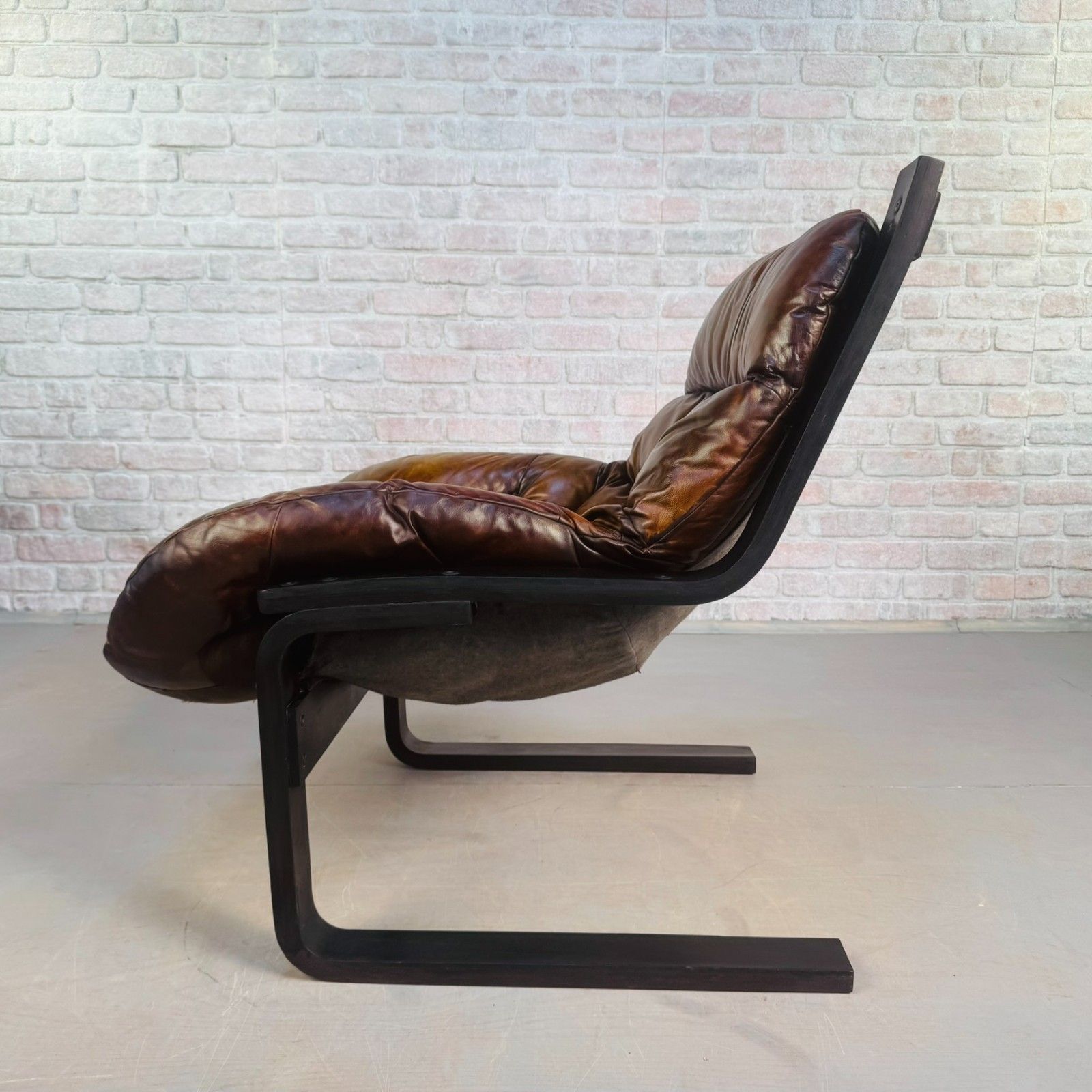 Vintage 1970s Swedish Cantilever Tan Leather Armchair – Stylish, Comfortable photo vintage