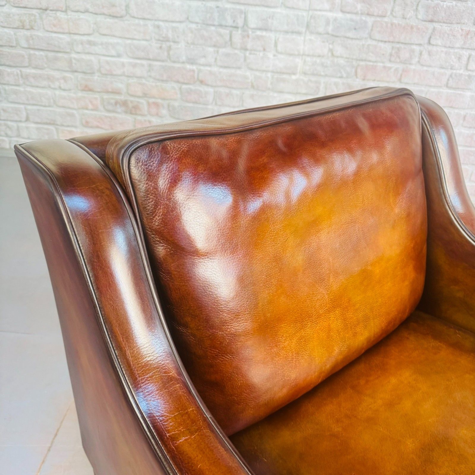 Furniture Pair Of Tan Leather Børge Mogensen Style Danish Armchairs – Hand Dyed Patina photo