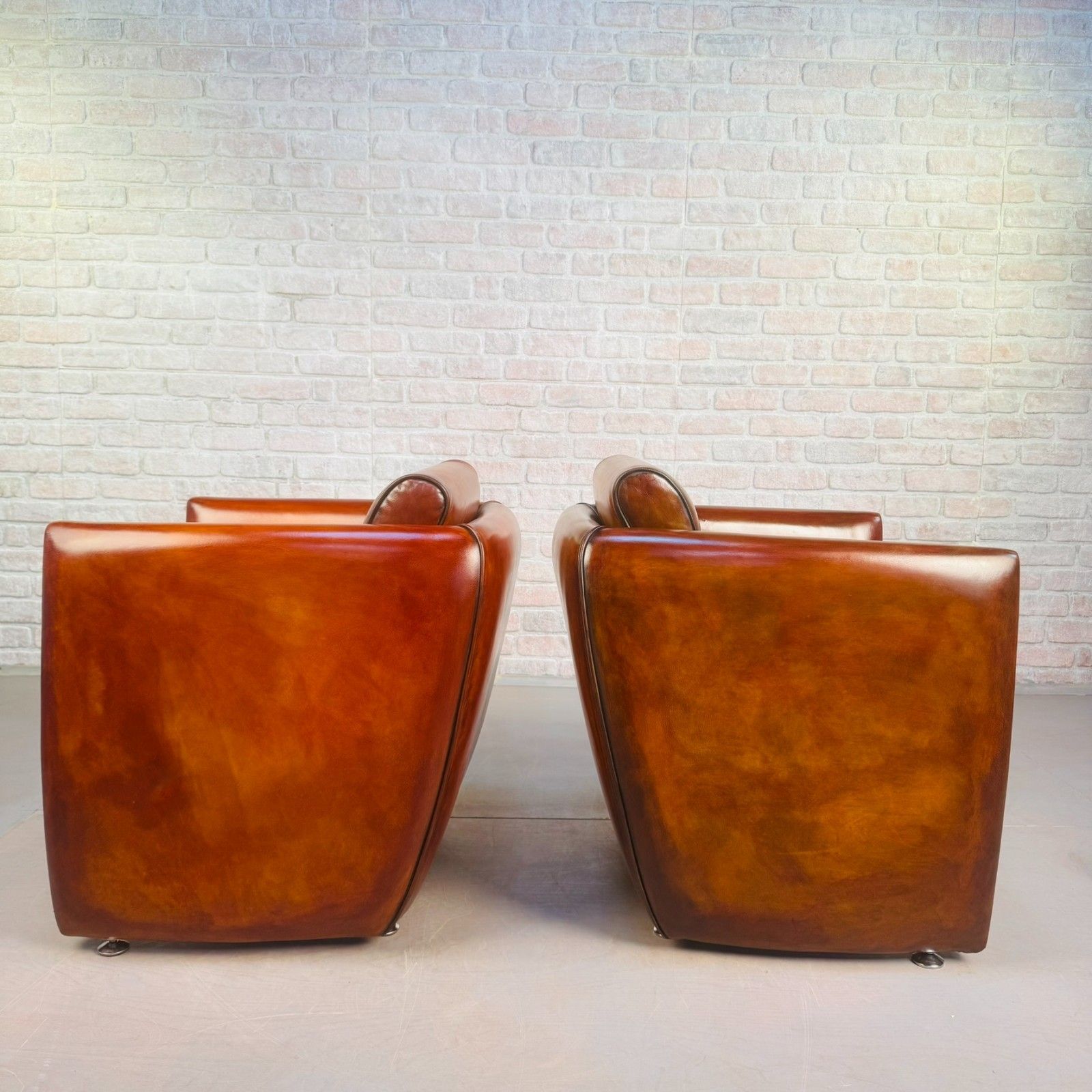 Neat Pair Of Contemporary Danish Tan Leather Armchairs – Compact, Comfortable photo buy