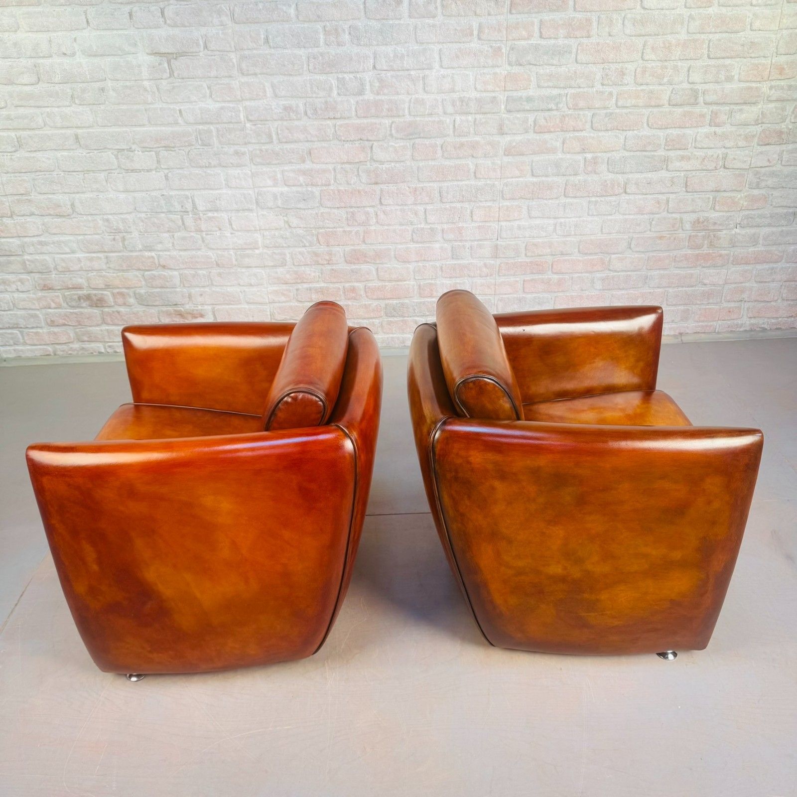 Neat Pair Of Contemporary Danish Tan Leather Armchairs – Compact, Comfortable photo vintage