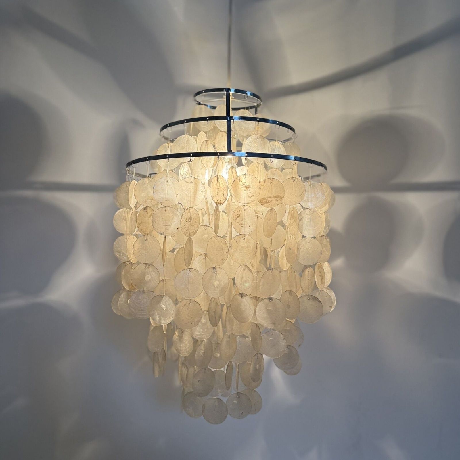 Mid Century Mother Of Pearl Capiz Shell Verner Panton Style Hanging Lamp , 1970s photo furniture