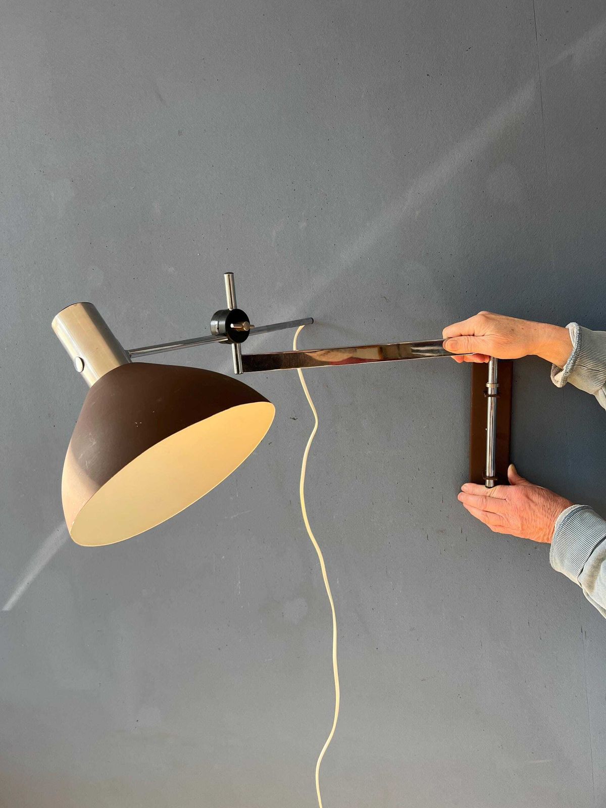 Dijkstra Swivel Arm Mid Century Wall Lamp With Brown Shade photo vinterior