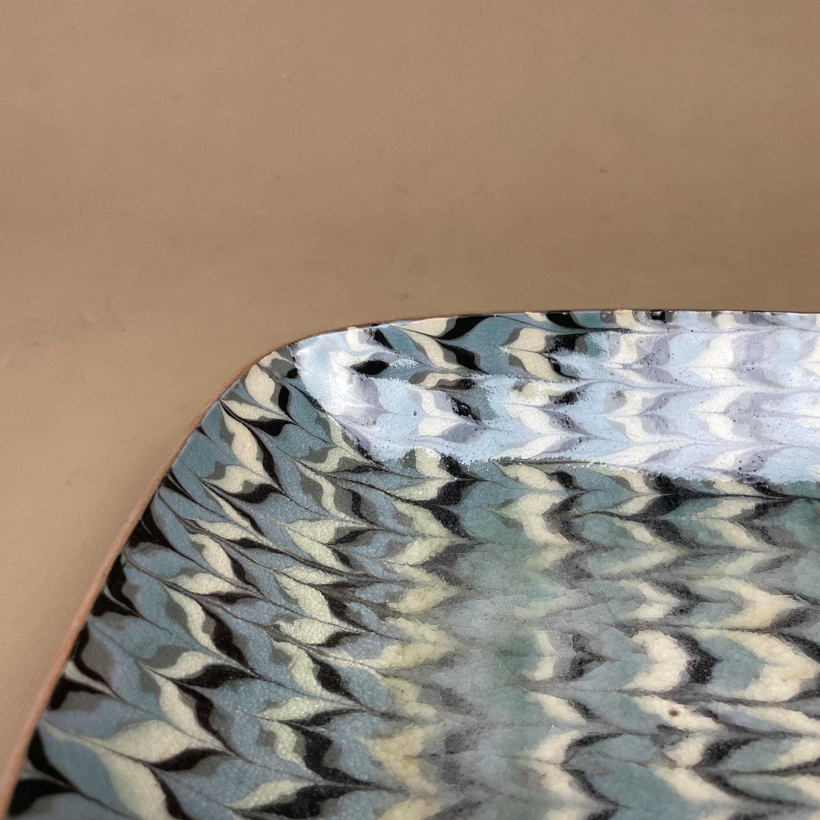 Handmade Marbled Clay Plate Dish Display Fruit Rectangle Studio Pottery Blue White Patterned Vintage Pattern Marble photo vinterior