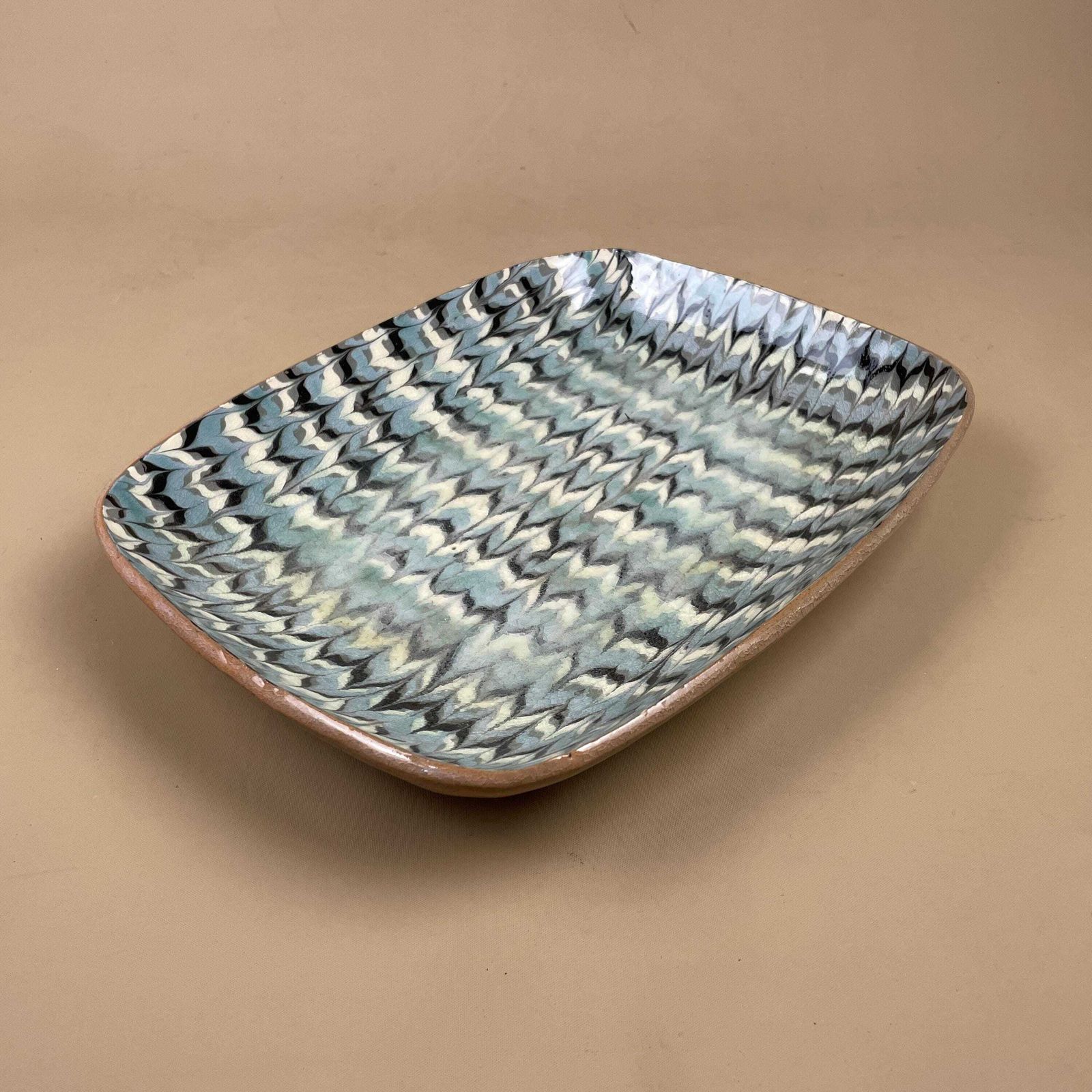 Handmade Marbled Clay Plate Dish Display Fruit Rectangle Studio Pottery Blue White Patterned Vintage Pattern Marble photo buy