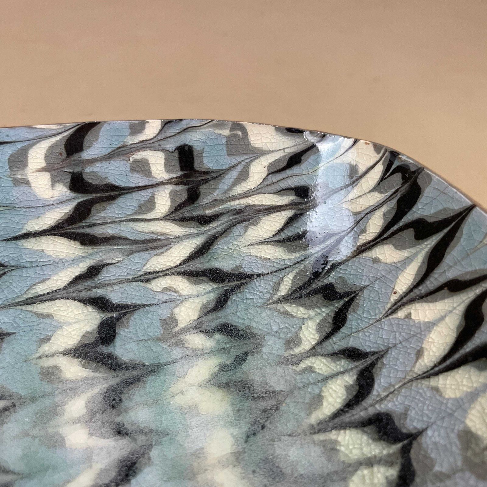 photo for sale Handmade Marbled Clay Plate Dish Display Fruit Rectangle Studio Pottery Blue White Patterned Vintage Pattern Marble