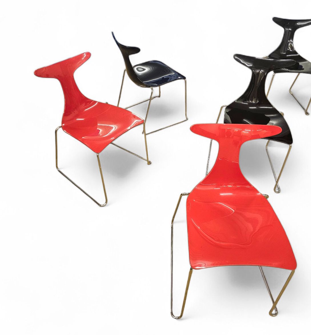 6 X Delfy Chair By Gino Carollo For Ciacci Kreaty / Italy 1990s / 2 X Red   4 X Black photo furniture