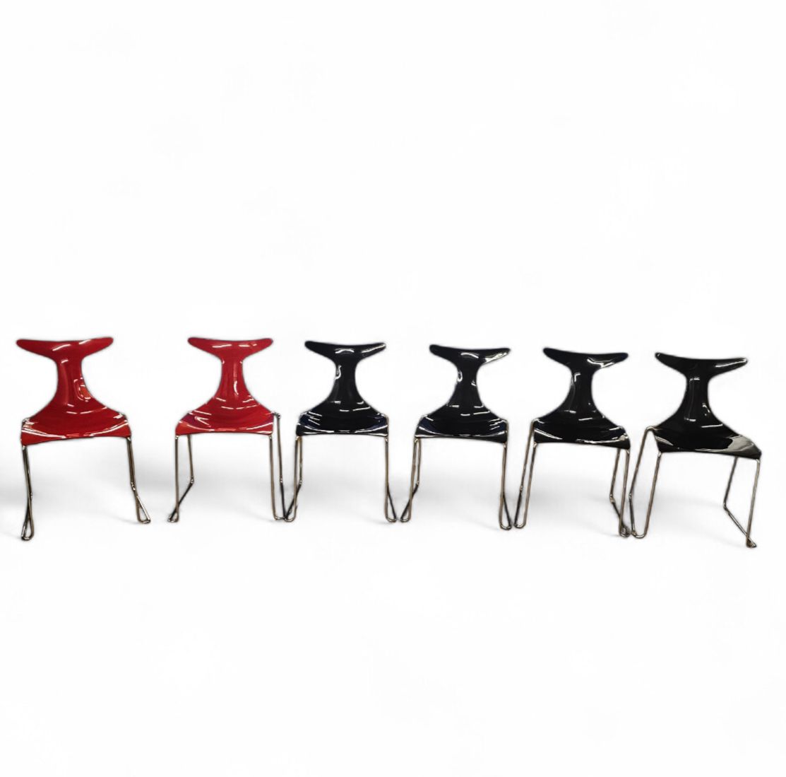 Furniture 6 X Delfy Chair By Gino Carollo For Ciacci Kreaty / Italy 1990s / 2 X Red   4 X Black photo