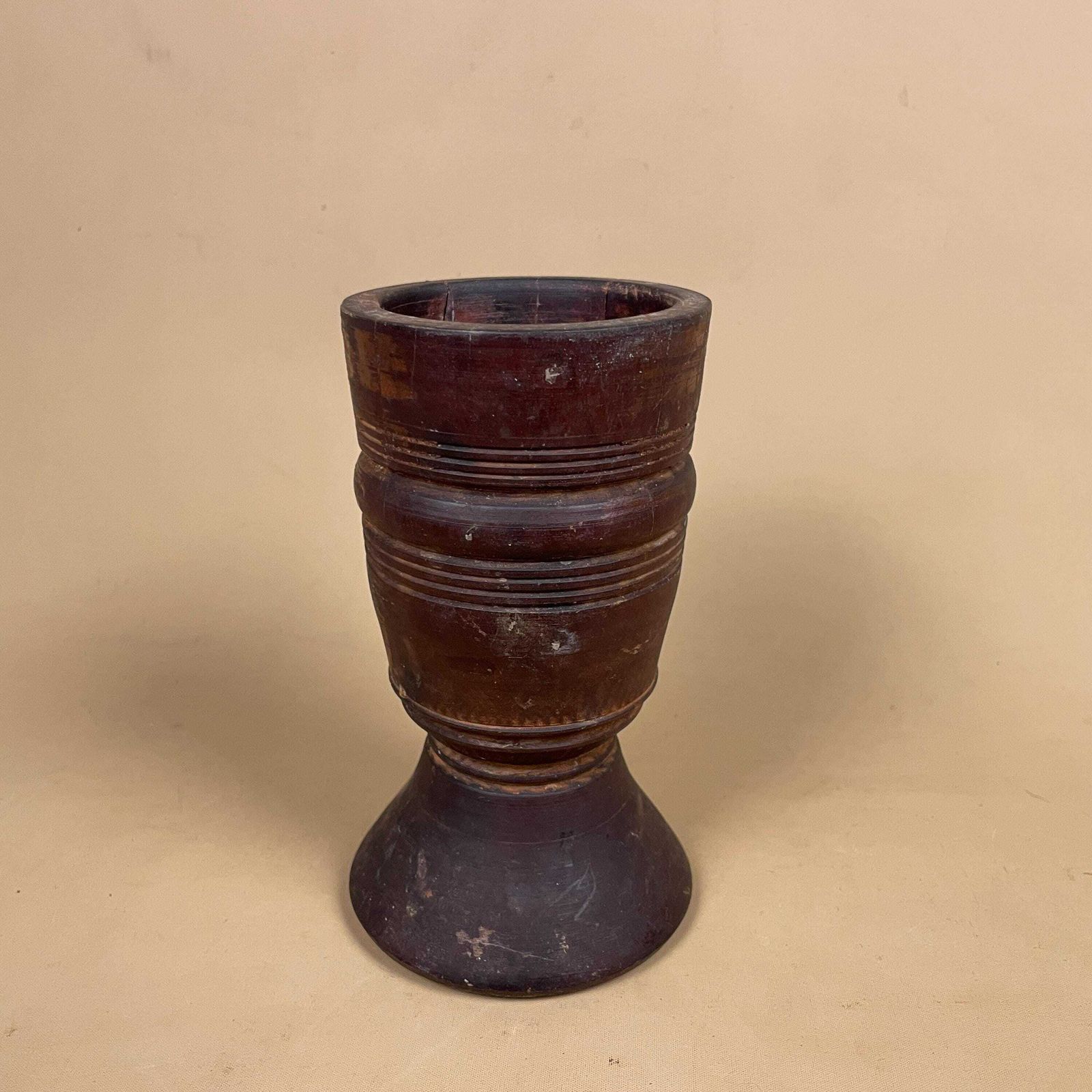 Antique Wooden Goblet Vase Hand Turned Rustic Decorative Wood Chalice Round Vessel photo Home Decor