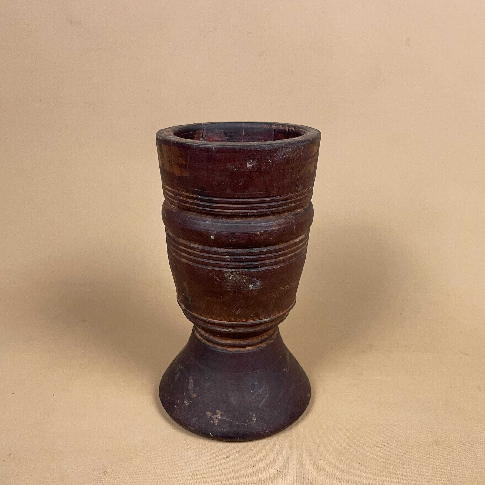 Antique Wooden Goblet Vase Hand Turned Rustic Decorative Wood Chalice Round Vessel photo 55.0