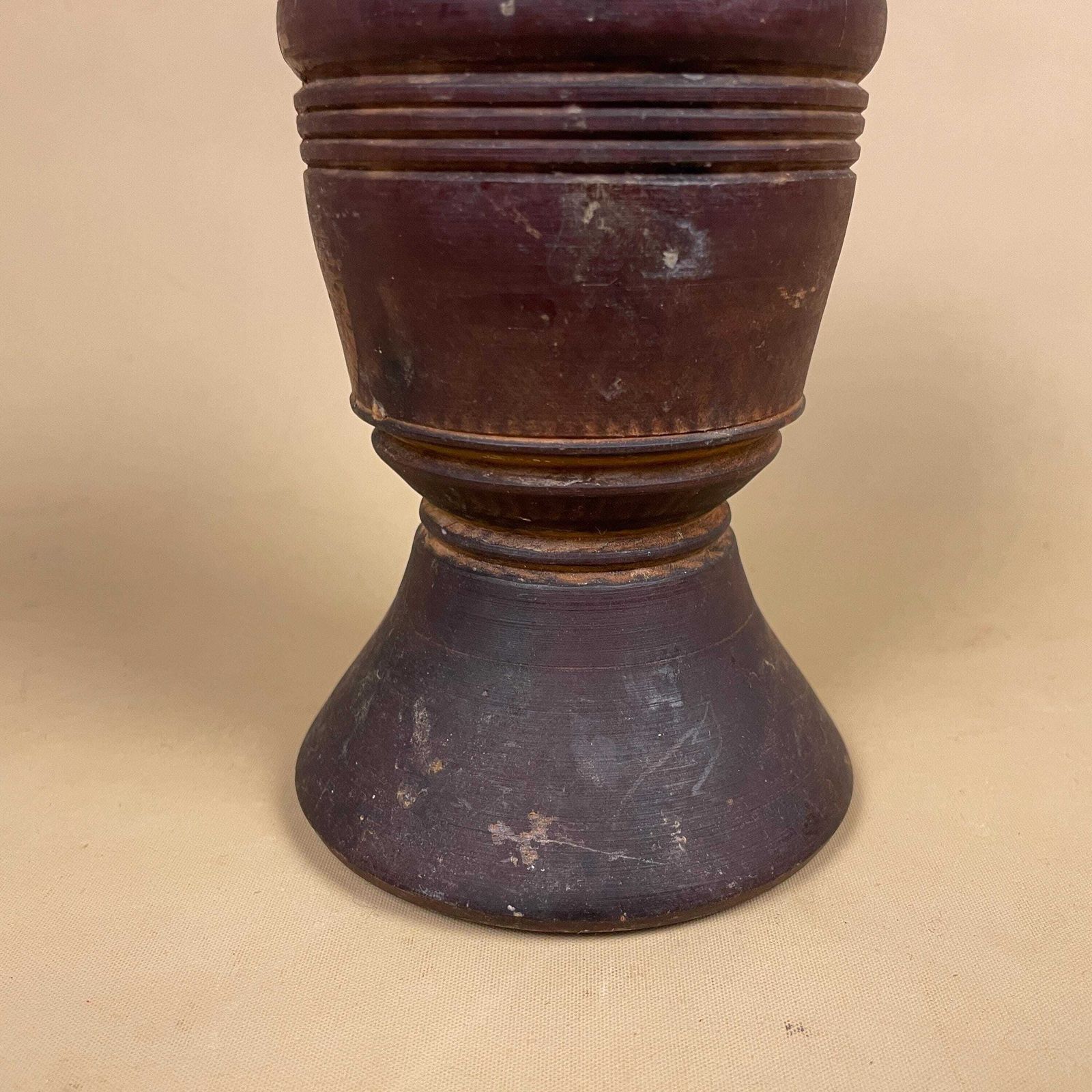 Antique Wooden Goblet Vase Hand Turned Rustic Decorative Wood Chalice Round Vessel photo vinterior