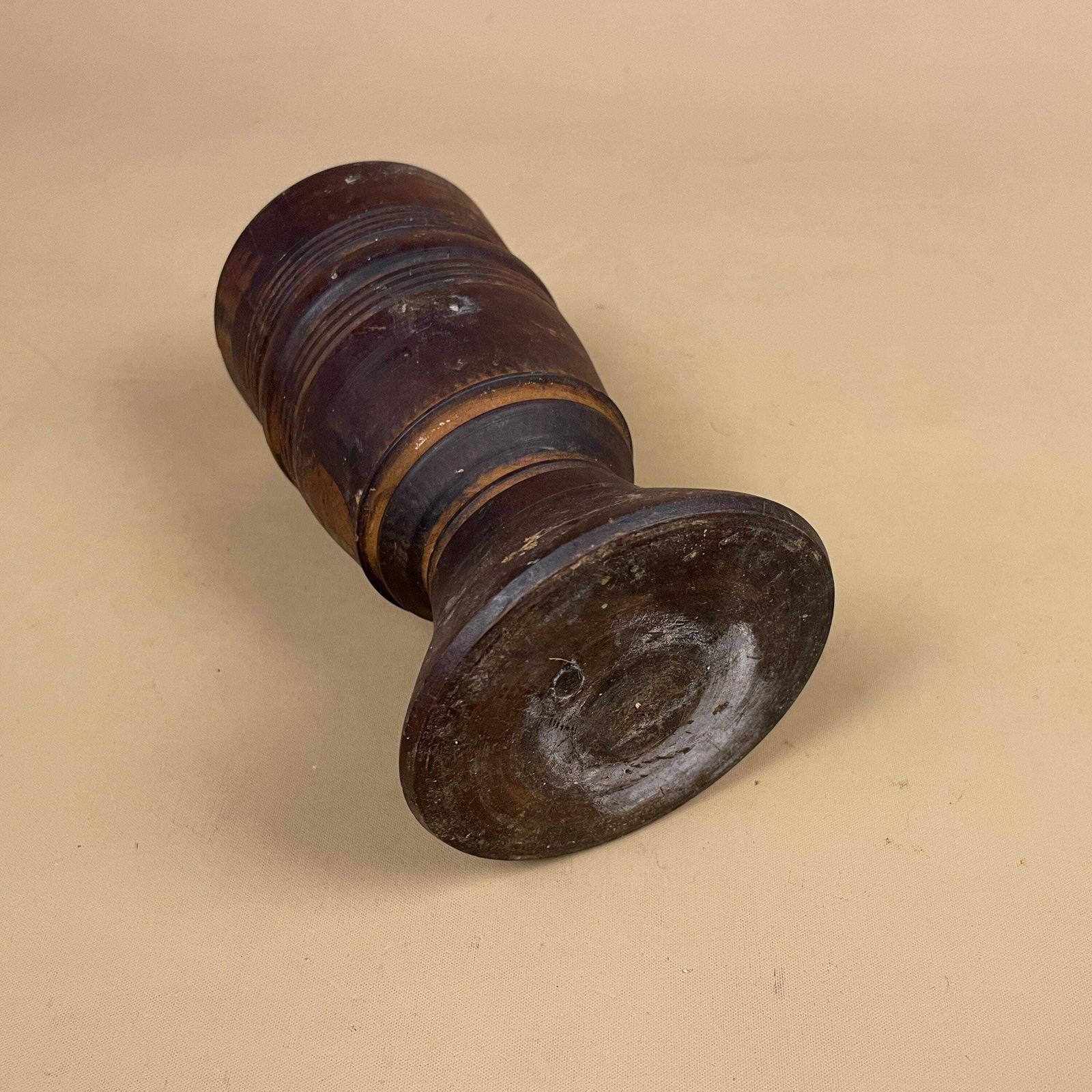 photo for sale Antique Wooden Goblet Vase Hand Turned Rustic Decorative Wood Chalice Round Vessel