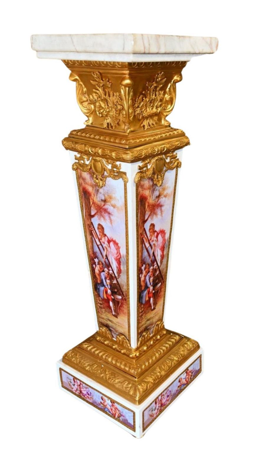 Pair Of Sevres Style Porcelain Gilt Bronze Pedestals Louis XVI Reviva photo buy