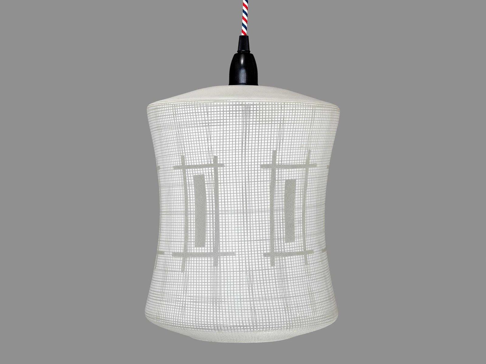 Vintage 1960s Geometric Glass Pendant Light: Mid Century White Red Blue Home Decor