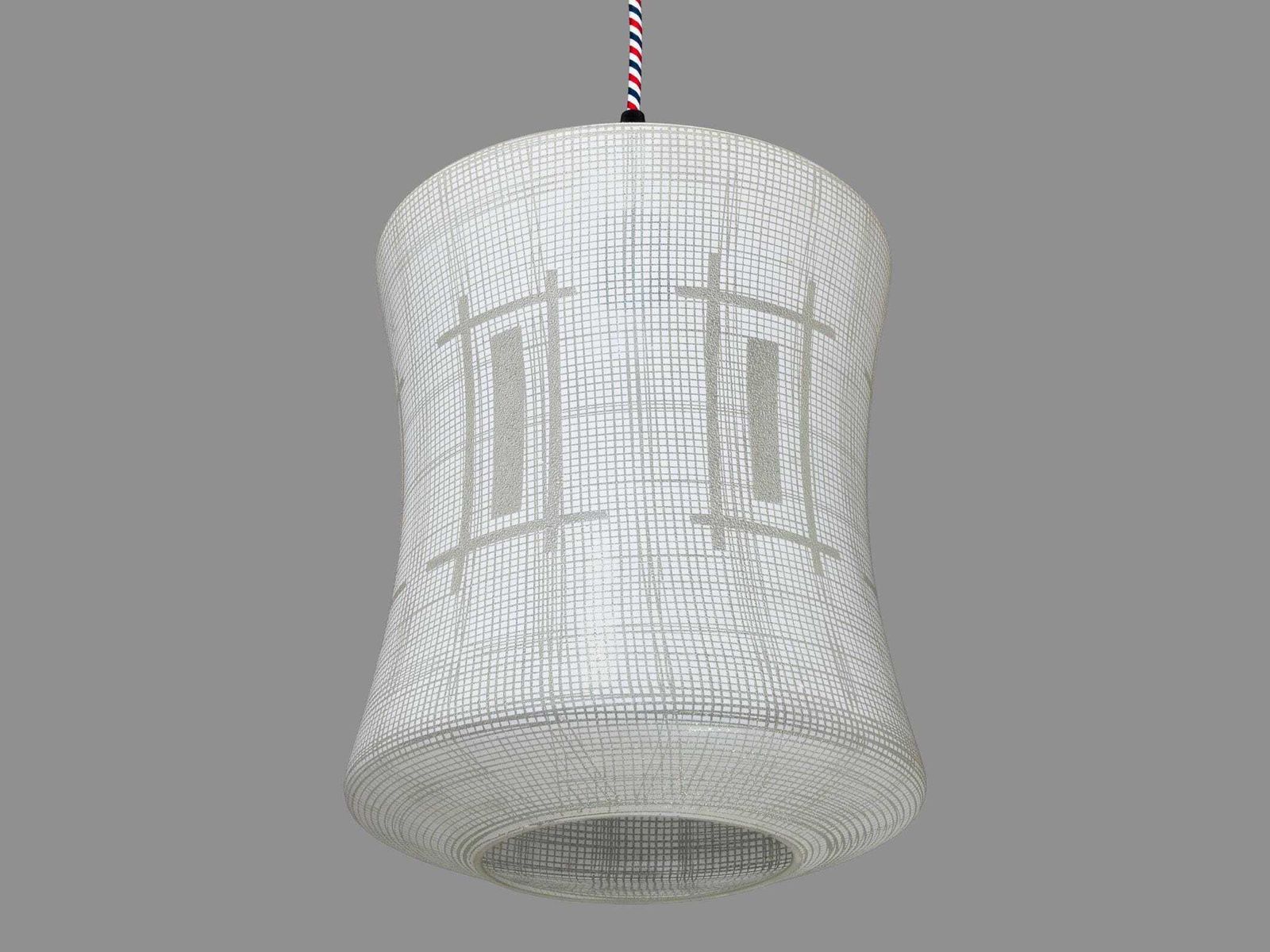 Vintage 1960s Geometric Glass Pendant Light: Mid Century White Red Blue Home Decor photo furniture