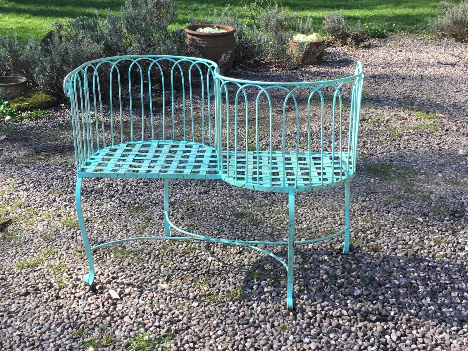 Vintage Decorative Wrought Iron Love Seat/Conversation Garden Bench