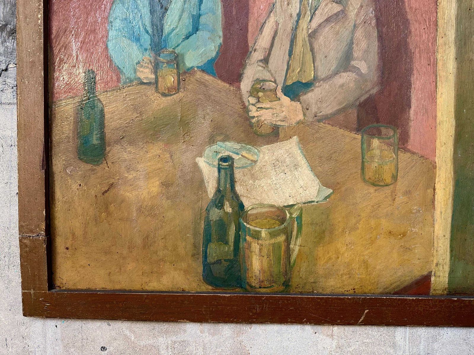Large Naive Original Oil Painting On Board Welsh Gentlemen Drinkers In Tavern Pub 1960 photo buy