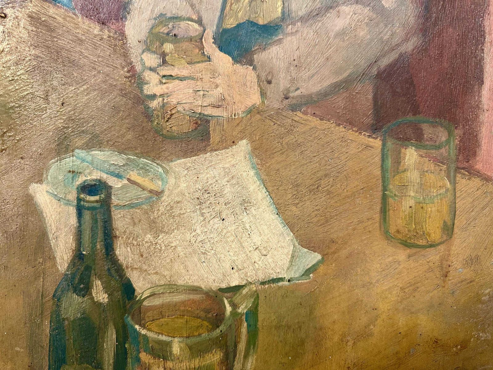 photo buy Large Naive Original Oil Painting On Board Welsh Gentlemen Drinkers In Tavern Pub 1960