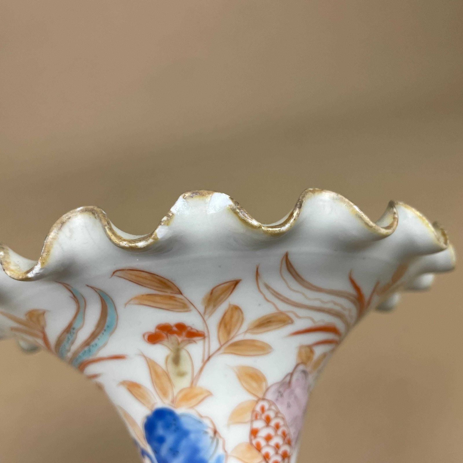 95.0 Oriental Antique Decorative Vase Ceramic White Pot Japanese Vintage Display Hand Painted Asian Old Floral Flowers Delicate Frilly Scalloped photo