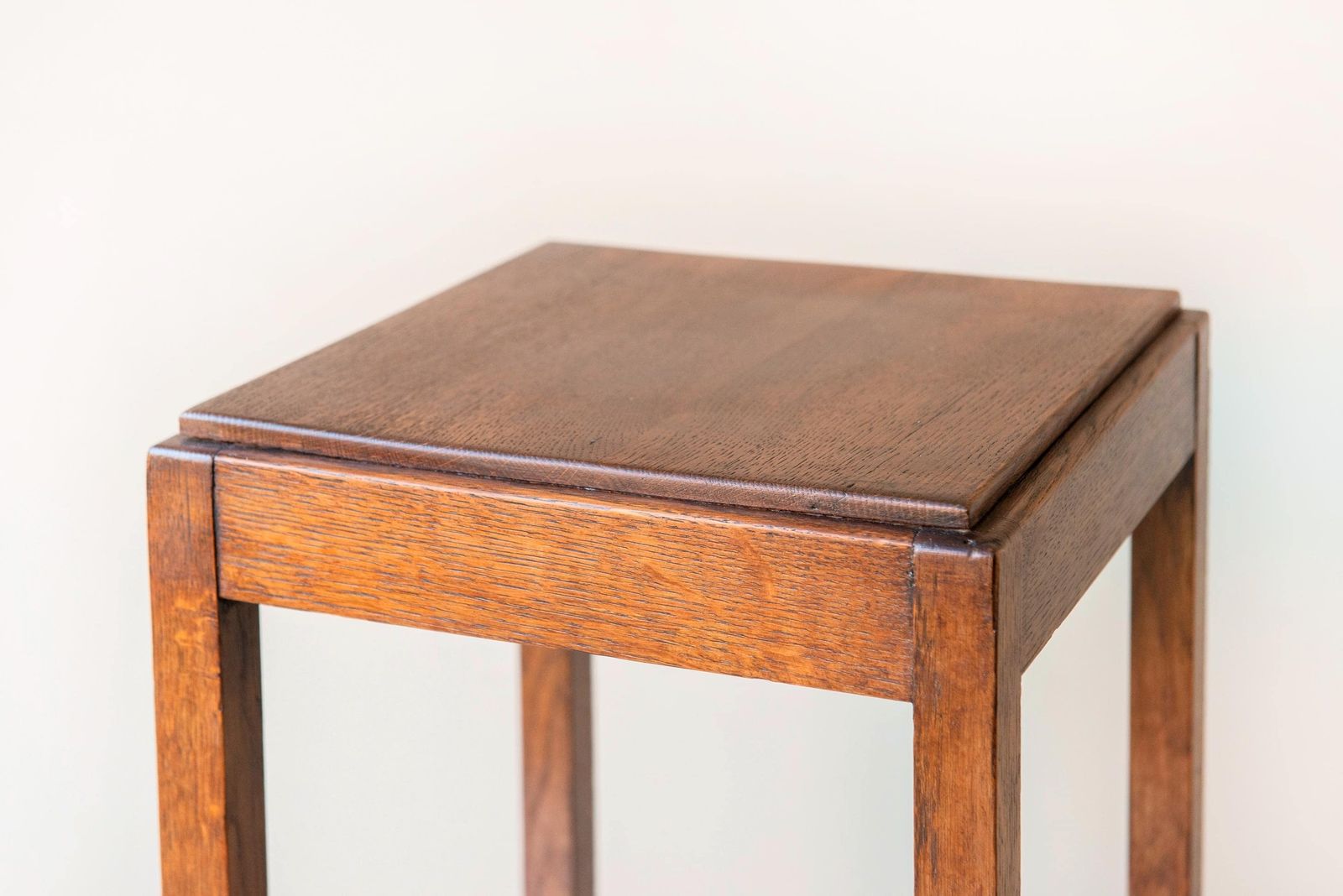 Art Deco Side Table   Solid Oak Square Plant Stand Stool   Dutch Accent Table photo vintage