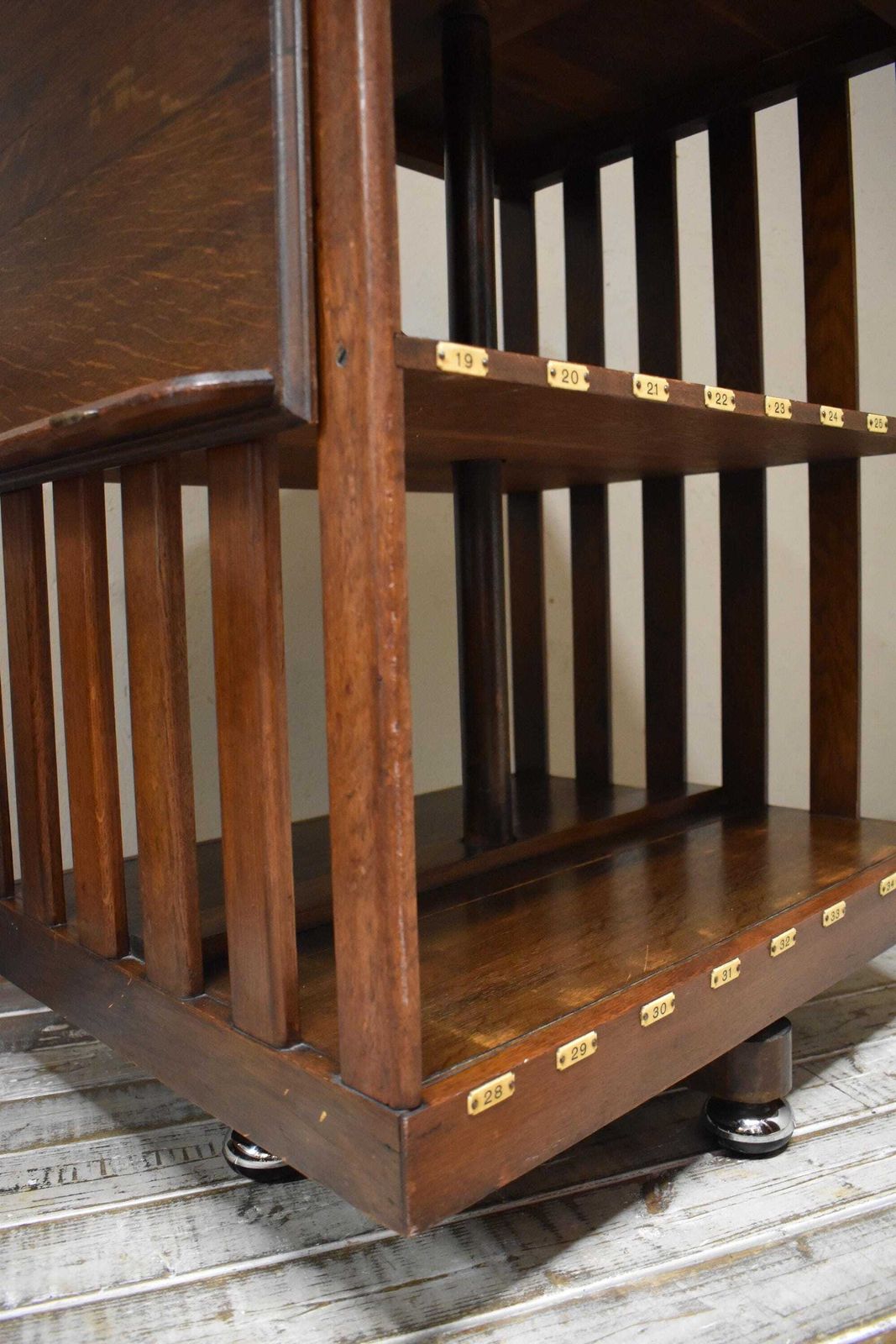 Antique Art Deco Revolving Oak Library Bookcase With Bakelite Index Numbers photo furniture