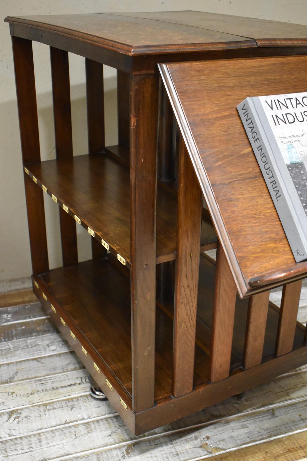 photo furniture Antique Art Deco Revolving Oak Library Bookcase With Bakelite Index Numbers