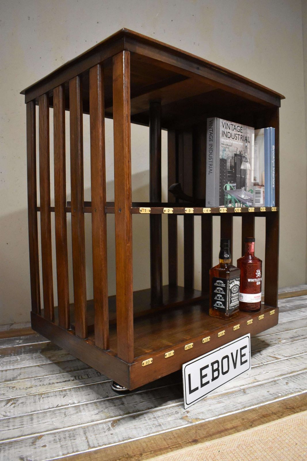 photo for sale Antique Art Deco Revolving Oak Library Bookcase With Bakelite Index Numbers