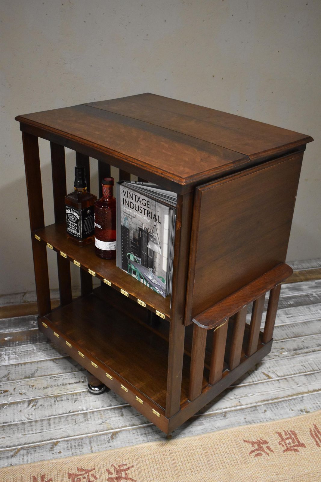 photo buy Antique Art Deco Revolving Oak Library Bookcase With Bakelite Index Numbers