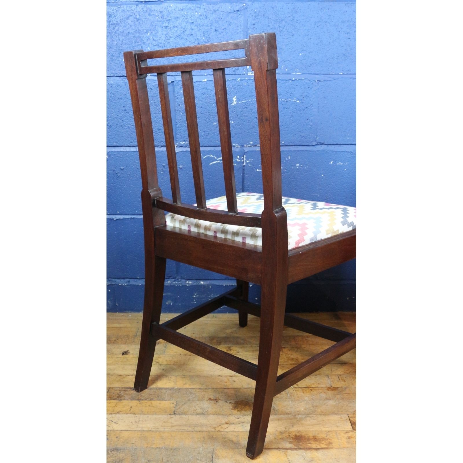 A Set Of Four Edwardian Inlaid Mahogany Slat Back Dining Chairs Freshly Reupholstered photo vintage