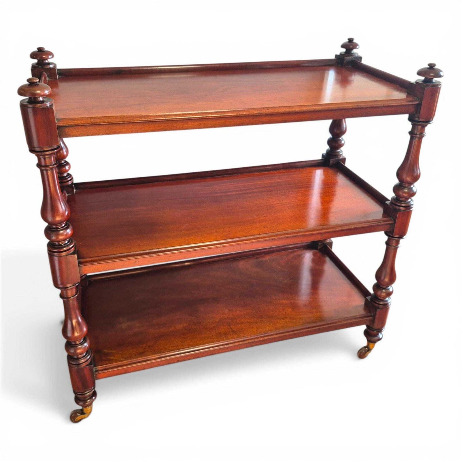 Antique Victorian Mahogany Dumb Waiter C1860 3 Tier Server Trolley Buffet Brass Porcelain Castors