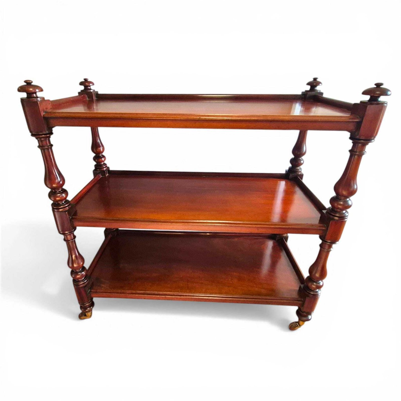 photo furniture Antique Victorian Mahogany Dumb Waiter C1860 3 Tier Server Trolley Buffet Brass Porcelain Castors