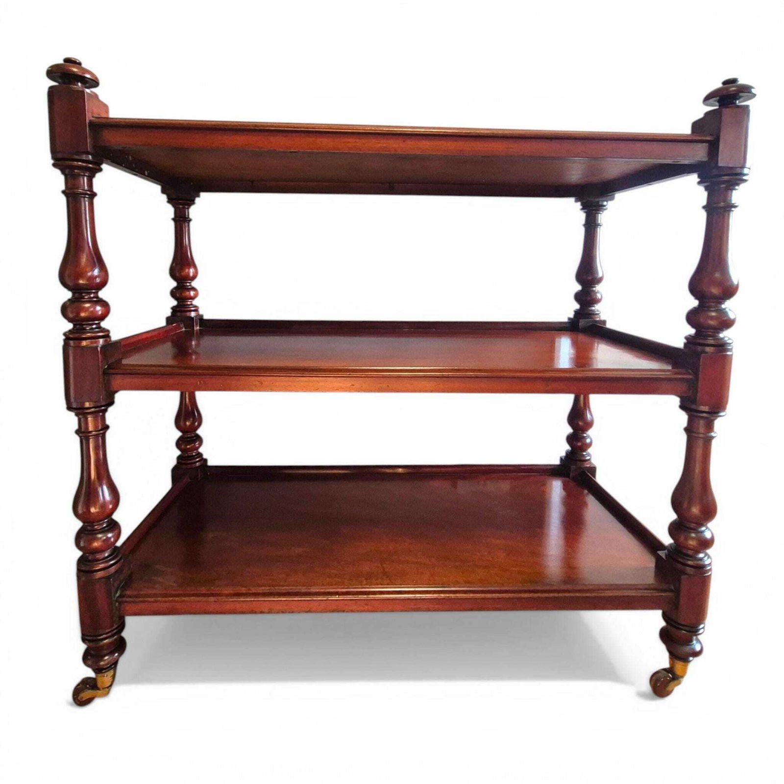 photo vinterior Antique Victorian Mahogany Dumb Waiter C1860 3 Tier Server Trolley Buffet Brass Porcelain Castors