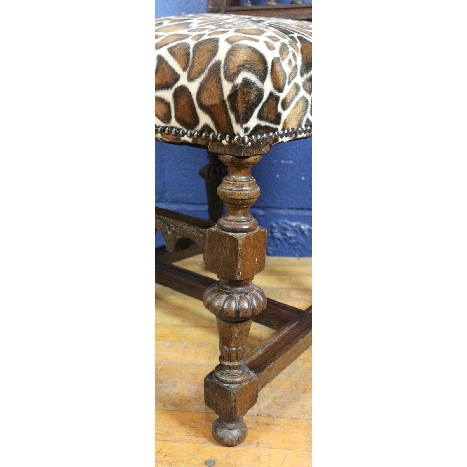 A Victorian Carved Oak Hall Or Bedroom Chair Raised On Fluted Supports And Freshly Reupholstered photo vinterior