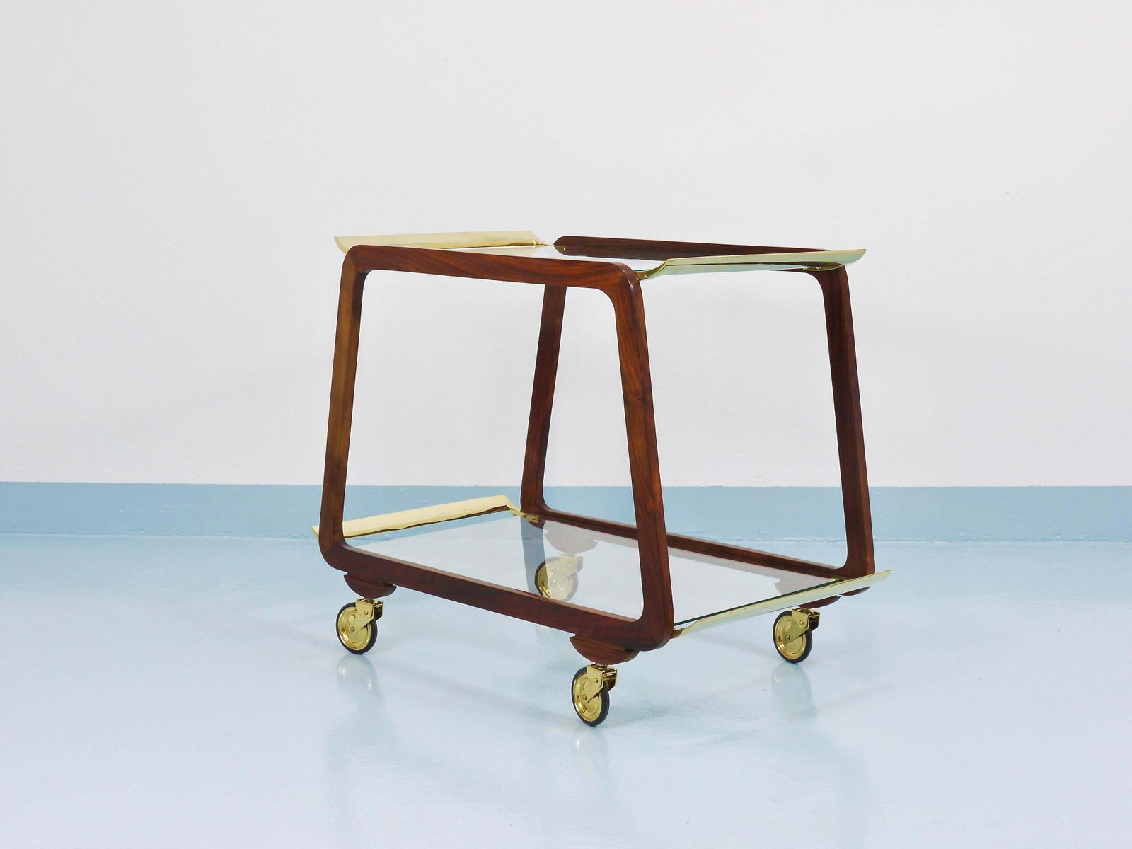 Mid Century Walnut Brass Bar Cart Serving Trolley, 1950s, Oswald Haerdtl Attr. photo furniture