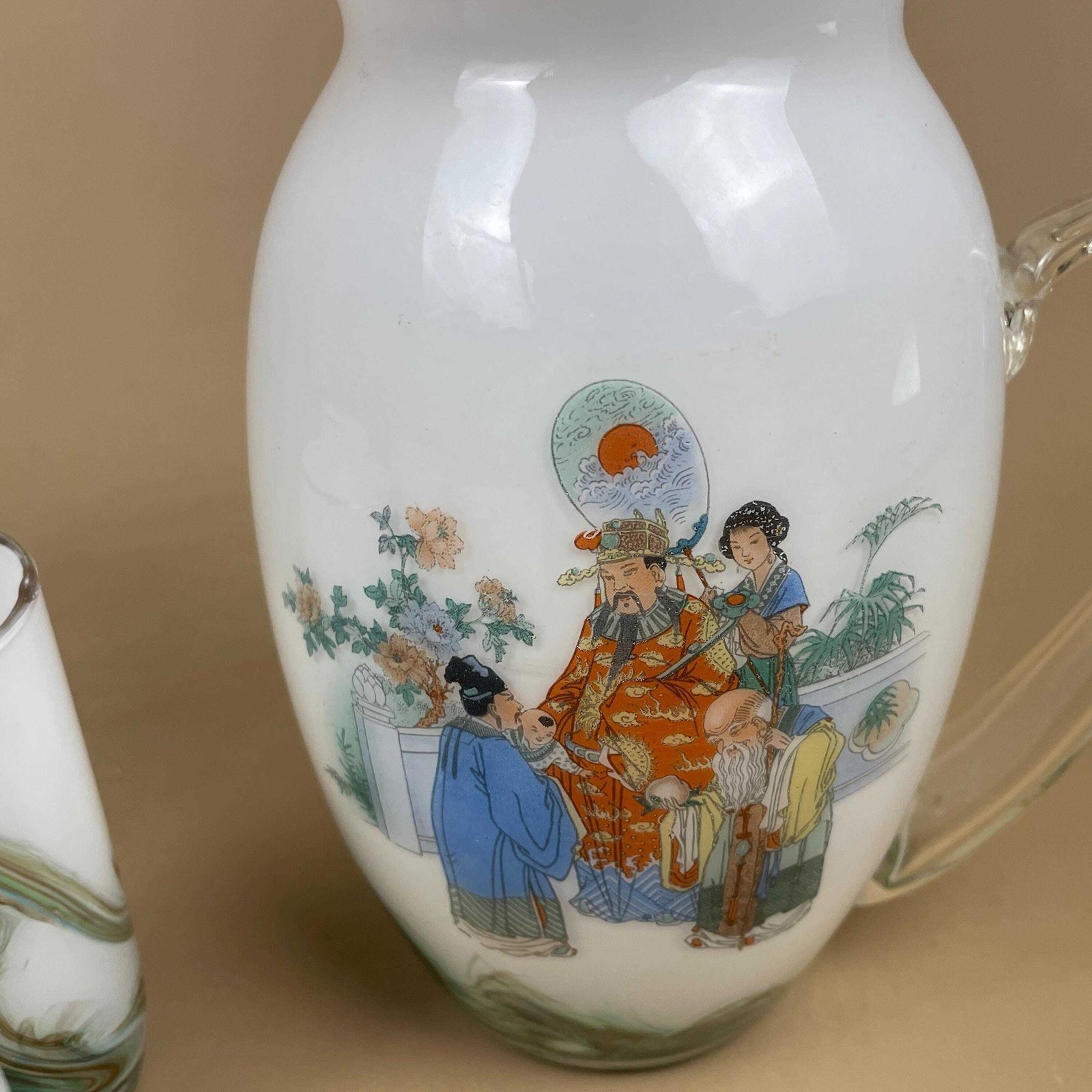 photo furniture Dalian Snowflake White Transfer Pitcher Jug And Tumblers Figurative Oriental Chinese 5 Glasses & 1 Jug Drinkware Glass