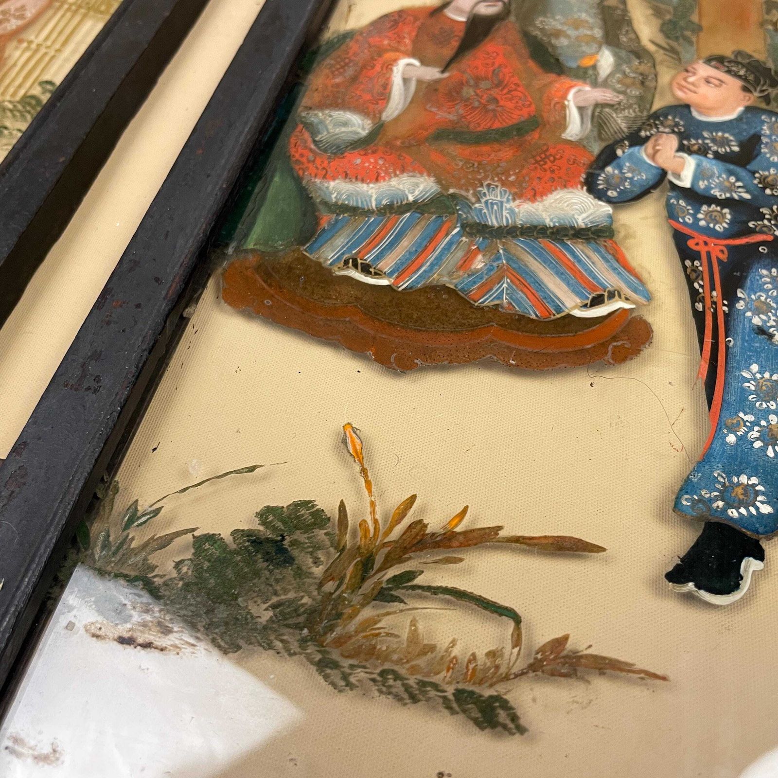 Oriental Reverse Glass Painting Panels Black Wood Frame Chinese Hand Painted Figurative Asian Wall Art Chinoiserie Artwork Pictures Picture photo 165.0