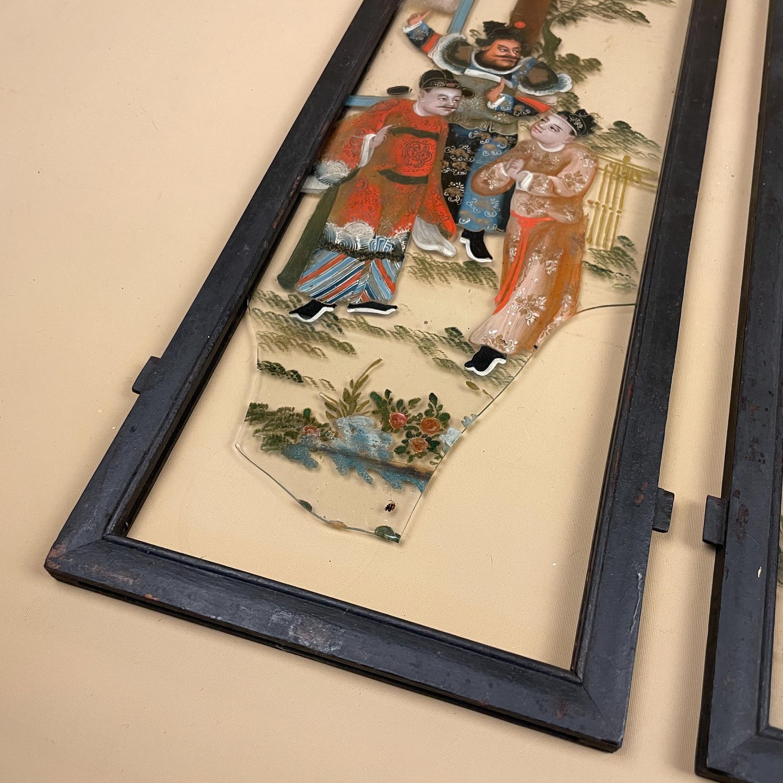 Oriental Reverse Glass Painting Panels Black Wood Frame Chinese Hand Painted Figurative Asian Wall Art Chinoiserie Artwork Pictures Picture photo buy