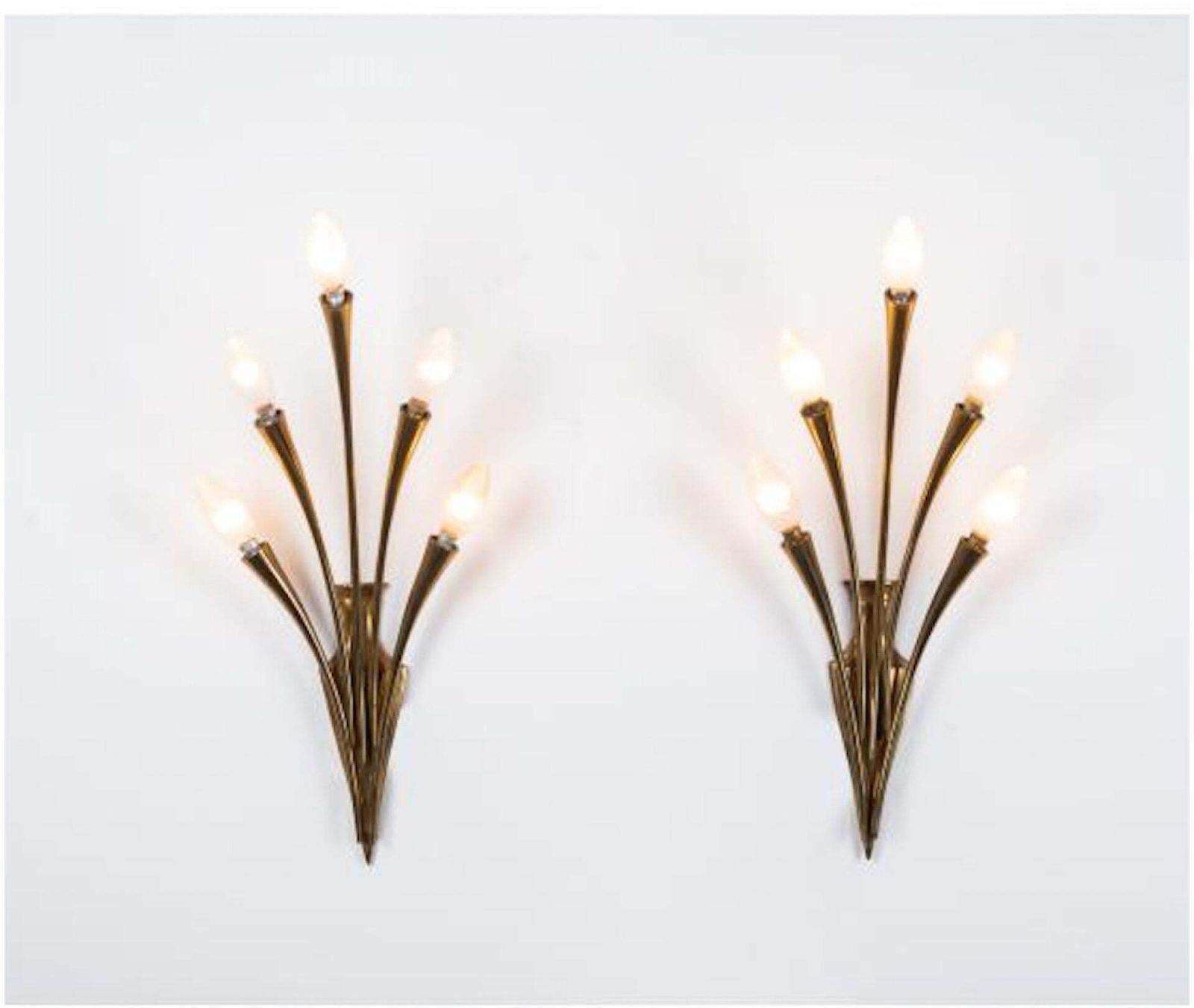 Two 1950 Mid Century Modern Brass Wall Sconces By Oscar Torlasco For Lumi Milano photo furniture