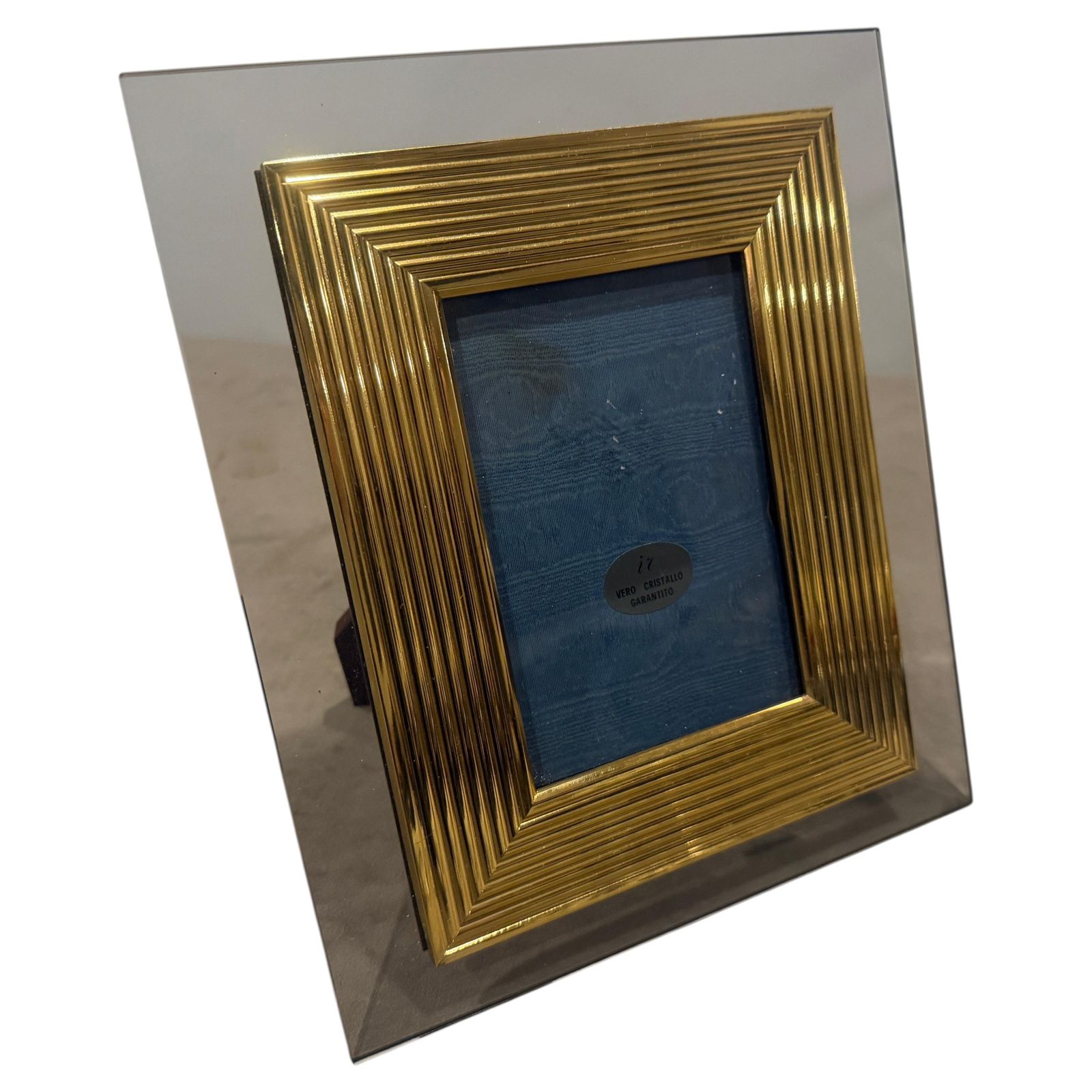 1960s Mid Century Modern Brass And Smoked Glass Luxury Italian Picture Frame