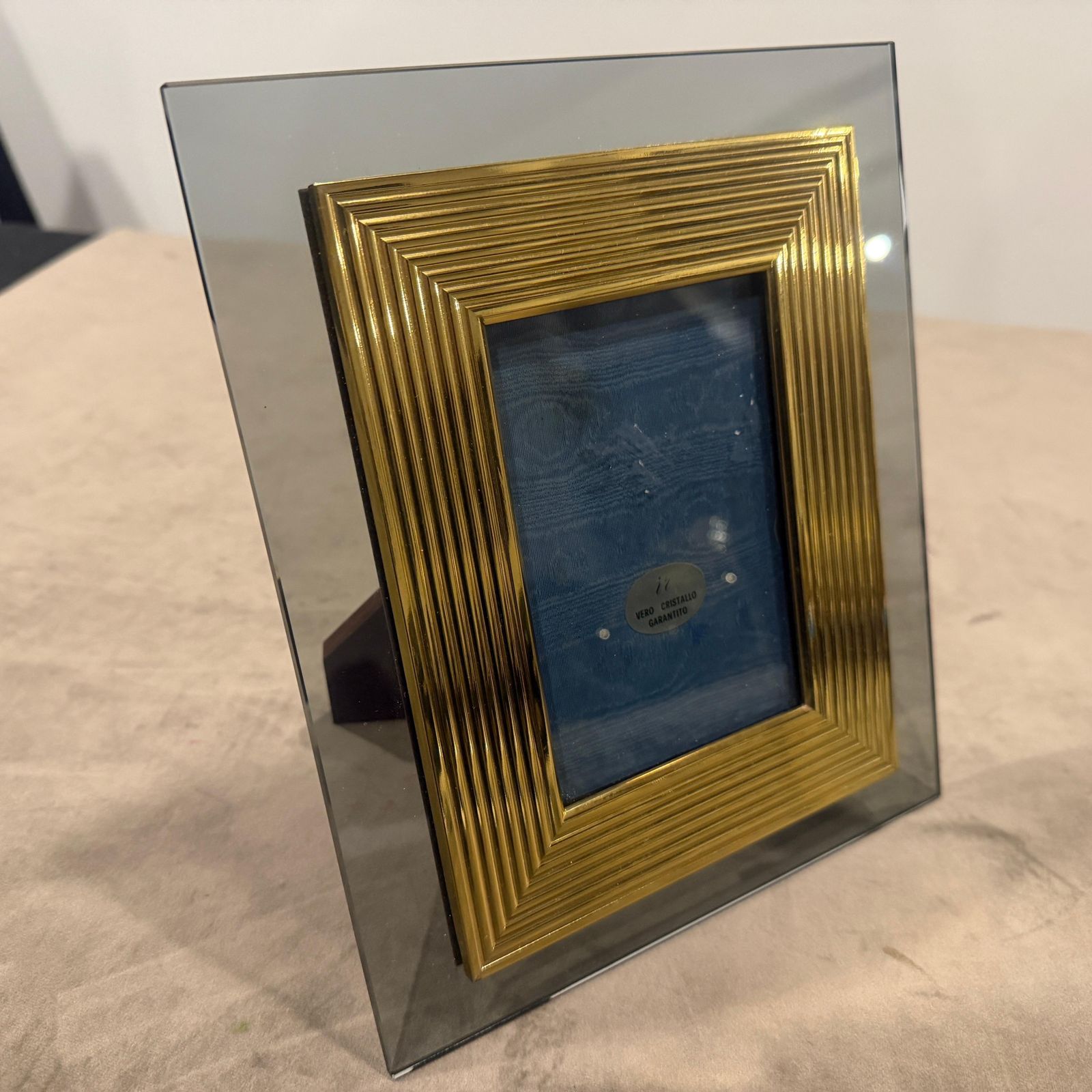 1960s Mid Century Modern Brass And Smoked Glass Luxury Italian Picture Frame photo furniture