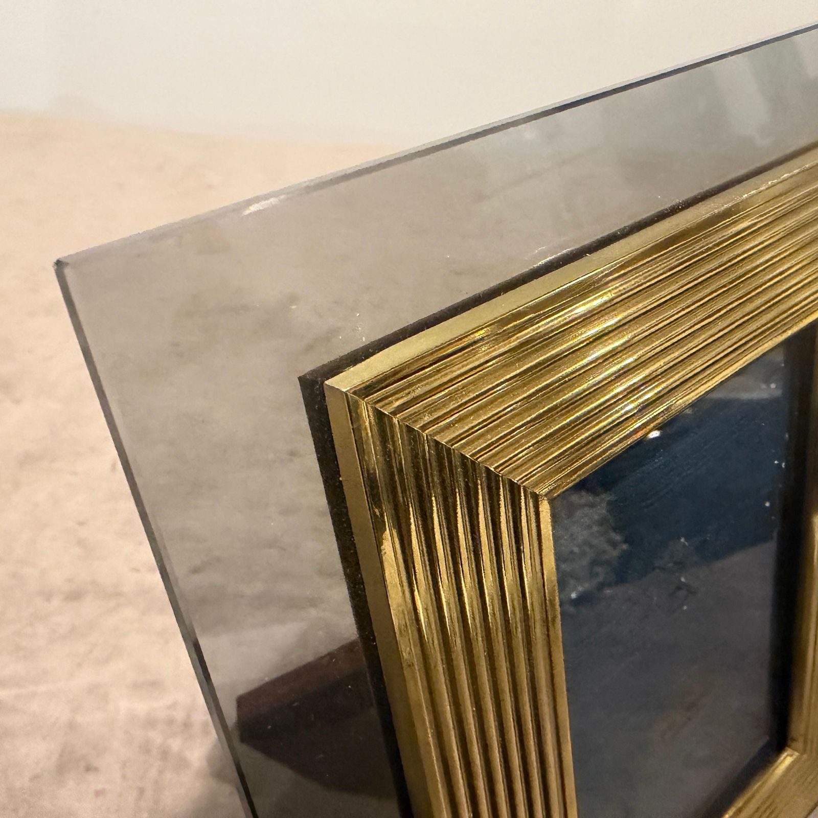 1960s Mid Century Modern Brass And Smoked Glass Luxury Italian Picture Frame photo 487.0