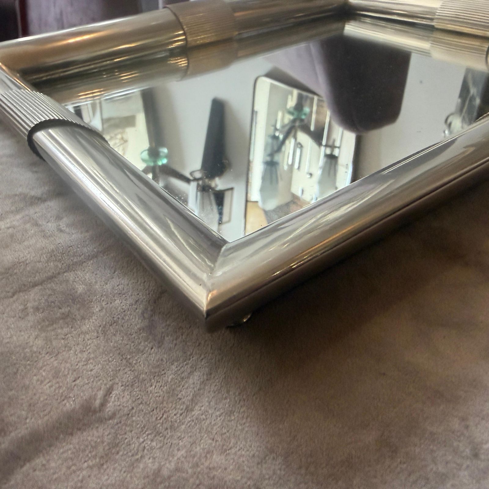 1970s Mid Century Modern Silver Plated And Mirrored Glass Tray By Tommaso Barbi photo vintage