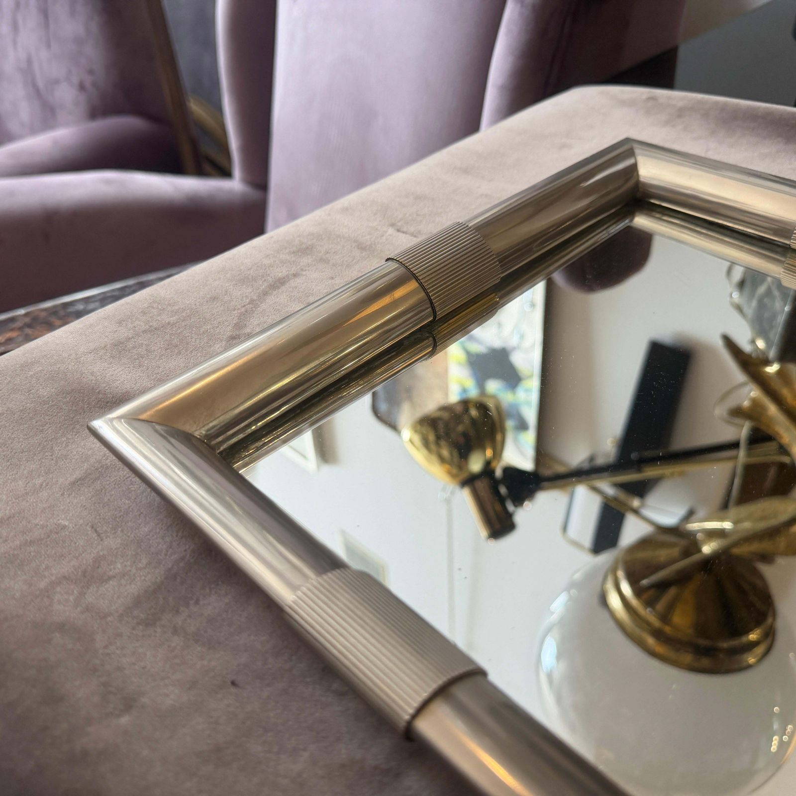 photo furniture 1970s Mid Century Modern Silver Plated And Mirrored Glass Tray By Tommaso Barbi